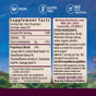 Supplement facts label for WishGarden Herbs Liquid Bliss Peace tincture: serving size, calories, ingredients, usage instructions, contact info. Vegan, gluten-free, no added sweeteners icons at top on nature background. Supports mood.