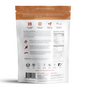 The image shows the back of a Sprout Living Epic Protein package, focusing on superfoods like maca root and Ceylon cinnamon. It includes nutrition facts and vegan/gluten-free symbols, all in earthy tones with icons.
