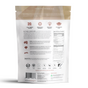 The package lists nutrition facts and ingredients, showcasing icons for 20g of multi-source protein, amino acids, adaptogens, and a mushroom blend. The text emphasizes organic coffee and superfoods in the Epic Protein vegan powder blend by Sprout Living, offering flavors and usage tips.