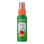 A green bottle of Badger Balm Anti-Tick Repellent Shake & Spray with an orange cap. The label displays a bird, a tick, and a flower, and highlights its organic, plant-powered DEET-free formula that provides up to 4 hours of tick protection.