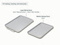 Caraway Ceramic Baking Sheet Duo: Two non-toxic sheets on a white background—one large with handles (18x13" baking surface, 20x13" with handles), one medium (15x10"). For baking, roasting, and meal prep.