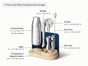 The Caraway Stainless Steel Complete Bar Set includes 9 pieces—a muddler, cocktail shaker, strainer, bar spoon, jigger, wine key—and comes with a magnetic wooden storage base. A sleek mixology kit perfect for upright display.