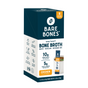 The Bare Bones Chicken Instant Bone Broth Stick, 8ct, includes eight convenient sticks per box. Each serving offers 10g protein and 5g chicken collagen. The blue and white box features product details and a savory broth image.