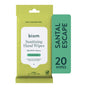Biom Hand Sanitizing Wipe Go-Pack in the Santal Escape scent contains 20 plant-based alcohol wipes that kill 99.9% of germs. The green packaging features a dedicated label highlighting both scent and quantity, making these convenient travel wipes ideal for freshness on the go.
