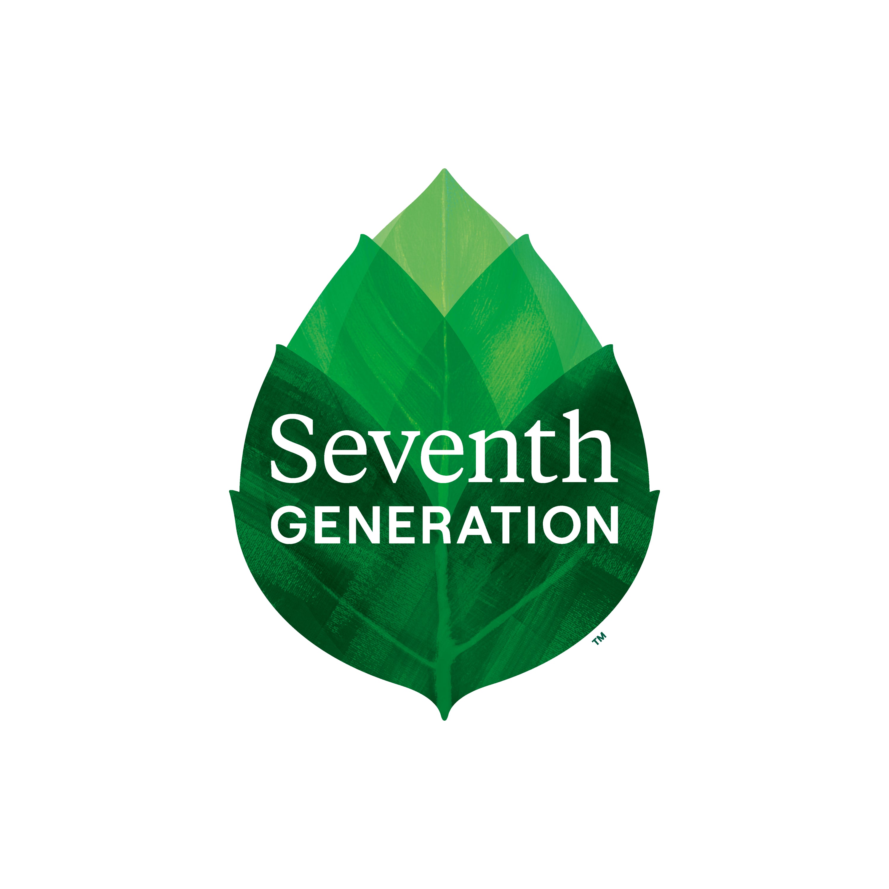 A green leaf graphic with Seventh Generation written in white text across the center, symbolizing the eco-friendly brands focus on sustainability.