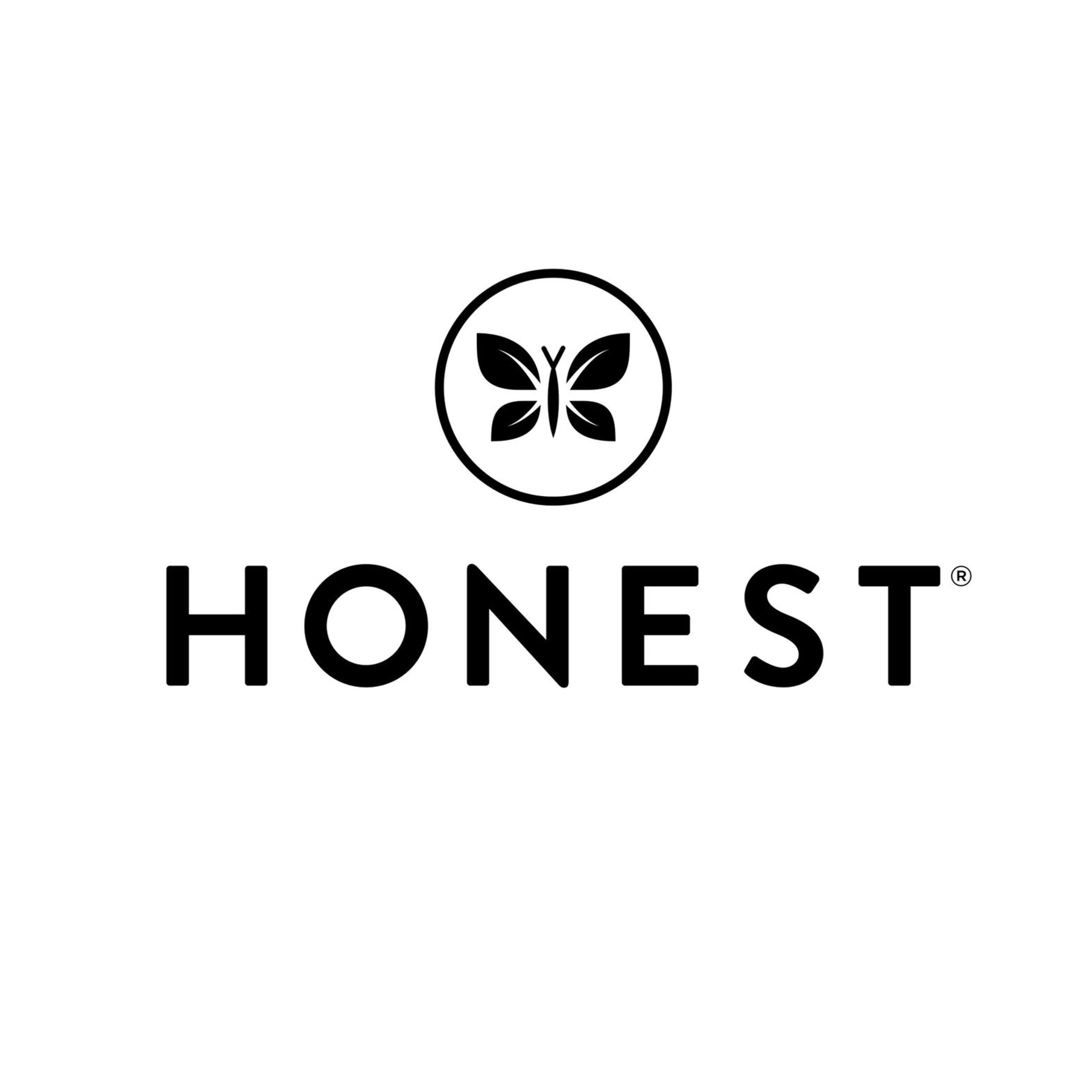Black and white logo with a butterfly icon inside a circle above the word HONEST in bold, capital letters on a white background.