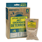 A box and pouch of Earthkind Stay Away® Ant & Roach Deterrent, a no-kill solution made with lemongrass, peppermint, and thyme oils. The packaging is mostly brown with green and yellow accents highlighting key details.