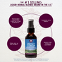 A bottle of WishGarden Herbs Serious Cough is centered, surrounded by circles showing benefits: supports lung health, calms coughs, relieves dry/wet coughs, soothes throat, plus its gluten-free, vegan, non-GMO. Best Seller appears at the top.
