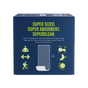 A blue Caboo Fitness Dry Wipe box with green and white text reads: Super Sized. Super Absorbent. Super Clean. Perfect for gym or post-workout use, it features icons for yoga, weights, running, cycling, travel, and a 24-inch bamboo dry wipe illustration.