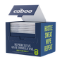 A blue box labeled Caboo Fitness Dry Wipe, with a slot revealing stacked white towels. Ideal for gym and post-workout use, the open-top box contains 25 bamboo dry wipe towels. Side text reads: Hustle Sweat Wipe Repeat.
