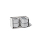 The Caraway Mini Food Storage Set with Organizer includes four rectangular, non-toxic containers with lids, neatly stacked in pairs inside a light organizer box for easy kitchen organization, shown against a white background.