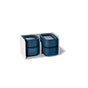 The Caraway Mini Food Storage Set with Organizer features four blue non-toxic containers with lids, neatly stacked in a white open box—ideal for kitchen organization.
