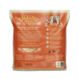Back of a Catalyst Pet Multi-Cat Upcycled Natural Pine Clumping Cat Litter bag, with product info, numbered benefit circles, drawings of two cats, and text highlighting natural odor control and eco-friendly features on an orange background.