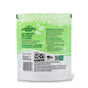 Back of a green and white Charlie's Soap Powder Laundry Detergent - Ultra Concentrated package displays text on features like no brighteners or perfumes, use instructions, icons, safety tips, and compatibility with high-efficiency washing machines.