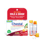 A box and two tubes of Boiron Chestal Cold & Cough Pellets, a non-drowsy medicine for cough, nasal and chest congestion, and runny nose. Four white pellets are displayed beside the tubes.