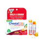 A box and two tubes of Boiron Chestal Kids Cold & Cough Pellets, a non-drowsy homeopathic cough medicine for children 4+, shown with white pellets and packaging highlighting relief for nasal and chest congestion.