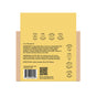 Back of Soapymania Mango Coconut Sorbet Hydrating Bar Soap shows a yellow label with natural vegan ingredients, warnings, directions, vegan & cruelty-free icons, contact info, barcode, and socials: @soapymania.