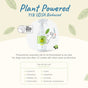 A promotional image for kin+kinds Pet Flea & Tick Protect Spray for Dogs, featuring Plant Powered 95% USDA Biobased and cruelty-free. Vet formulated, it excludes sulfates, parabens, mineral oil, pyrethrins, clove, cinnamon, alcohol, and artificial fragrances. Decorated with leaves and a cartoon figure.