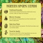 A yellow and green Wooden Spoon Herbs sign promotes Stress Savior Capsules, listing: Traditional Remedies, Effective Formulas, Plant-Based, Tested for Quality—plus icons over florals. Features adaptogenic herbs for stress relief. FDA disclaimer at the bottom.