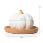 The Plant Therapy Pumpkin Passive Diffuser features a white decorative pumpkin with a gold stem, elegantly displayed on a round wooden tray. Measuring 8 cm wide and 7.8 cm high, with the tray spanning 12 cm in width, this unique diffuser is perfect for adding both charm and subtle fragrance to any space. Simply add a few drops of your favorite essential oils to enjoy continuous aroma throughout the day.