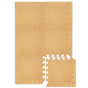 A set of light brown interlocking Cork Floor Mats by Yoloha Yoga, with one mat partially separated to display the puzzle-like connecting edges, ideal as non-toxic gym flooring or a versatile alternative to traditional cork floor mats.
