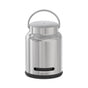 The Rorra Countertop Filter by Rorra is a silver, cylindrical stainless steel container with a flat lid and a handle on top, featuring a horizontal slot near the base. This countertop water filter is designed to work seamlessly with the Enfinity Filter or your preferred replacement filter.