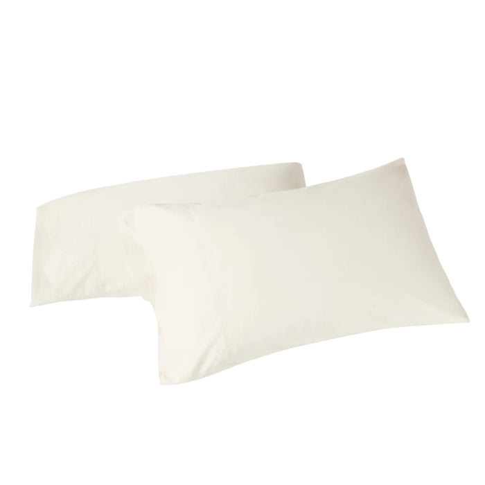 Two plain white rectangular pillows, ideal for the Coyuchi Classic Organic Sateen Pillowcase Set, are stacked together on a white background.