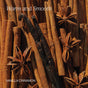 A close-up of vanilla beans, cinnamon sticks, and star anise. The text reads Warm and Smooth at the top and Cymbiotika Liposomal Brain Complex Packets – Mental Clarity + Focus Support at the bottom.