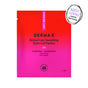 A red and pink packet of Derma E Retinol Line Smoothing Hydro Gel Patches, labeled Anti-Wrinkle. Text on the packaging highlights tightening and refreshing benefits with bakuchiol and rose water. These hydrogel eye masks provide a nourishing retinol treatment for the undereye area to visibly reduce fine lines. A badge reads, “New look! Same formula.”.