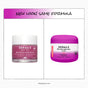 Two jars of Derma E Microdermabrasion Scrub, a best-selling exfoliating facial, are displayed side by side to showcase the updated packaging. On the left is the original clear jar with a pink and white label; on the right is the new solid pink jar with a white label. The text above states, “New look! Same formula enriched with kaolin clay.”.