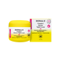 A yellow jar and box of Derma E Vitamin C Intense Night Cream with niacinamide, highlighted with text about targeting dark spots and nourishing skin. This Derma E night cream serves as both a vitamin C moisturizer and an anti-aging treatment, with matching labels on the box and jar.