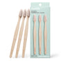 Three bamboo toothbrushes are displayed next to a light green box labeled “Davids Premium Bamboo Toothbrush - Adult Soft,” featuring images of three eco-friendly toothbrushes on the packaging.