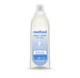 A 16 fl oz (473 mL) clear plastic bottle of method Super Shine Dish Soap features a blue and white label, is cruelty-free, powered by enzymes for less scrubbing and more suds.