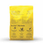A yellow bag of Dofu Cat Upcycled Tofu Cat Litter, with English and French instructions. Highlights: eco-friendly, fast-clumping, dust-free, highly absorbent. One bag lasts up to 4 weeks. Icons and benefits displayed on packaging.
