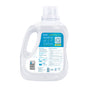 Clear plastic jug of ECOS Liquid Laundry Detergent with a product label detailing instructions, ingredients, and a QR code for more information.