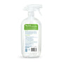 Clear plastic spray bottle of ECOS Fabric Odor Eliminator, featuring a label with ingredients, instructions, and safety information.
