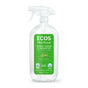 Clear plastic spray bottle of ECOS Fabric Odor Eliminator with a green label featuring an illustration of lemongrass.