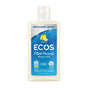 A clear bottle of ECOS Dishwasher Rinse Aid Lemon with a blue label featuring a yellow lemon graphic, lemon oil accents, and various certification logos.