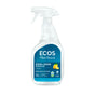 Clear spray bottle of ECOS Stain and Odor Remover with a lemon-scented, plant-powered formula and a blue label.