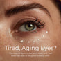 Close-up of a person’s eye with under-eye cream dots. Text reads: Tired, Aging Eyes? Tree To Tub’s Anti-Aging Retinol Eye Cream for Sensitive Skin targets dark circles, puffiness, and fine lines for refreshed-looking skin.