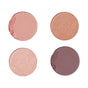 The Coffee Oil Infused Pigmented Eyeshadow Palette by Everyday For Future features four round pans—two mattes (peachy pink, deep mauve) and two shimmers (rose gold, champagne). Made with natural ingredients; some pans may show light surface imperfections.