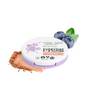 An open round compact of Everyday For Future Nourishing Blueberry Infused Highlighter reveals shimmery vegan powder, with two blueberries next to it, all set against a white background.