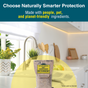A pouch of Earthkind Stay Away® Ant & Roach Deterrent rests on a kitchen counter. Text highlights this no-kill solution uses people-, pet-, and planet-friendly botanical ingredients for pest control.