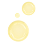 Three translucent, yellow-tinted drops of Ember Wellness Hydrating Body Oil rest on a white background. The glossy, nourishing liquid resembles massage oil, showing subtle reflections and appearing in different sizes.