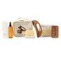 The Ember Wellness Body Sculpting Set, featuring hydrating body oil, a body serum bar, sculpting soap, and a wooden tool, is arranged upright with visible packaging on a white background.