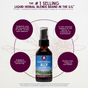 A bottle of WishGarden Herbs Emotional Ally is centered on a light purple background, with circles highlighting stress relief, support during overwhelm, grounding herbs for calm, and gluten-free, vegan, non-GMO features.