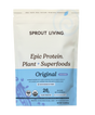 A bag of Sprout Living Organic Plant Protein Powder + Superfoods in the Original (Unflavored) variety, featuring a blue and white design with various nutrition and certification icons on the front. This clean, organic plant protein blend is ideal for anyone looking for a high-quality vegan protein powder with no added flavors or sweeteners.