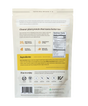 Back of a Sprout Living Organic Plant Protein Powder + Superfoods bag displaying nutritional facts, ingredient list, serving suggestions, and certification icons including organic plant protein, non-GMO, gluten-free, and kosher. Text highlights the plant-based protein content and key benefits of the product.