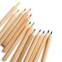 Twelve Elseware Unplug Colored Pencils – Travel Size with natural wood exteriors are arranged diagonally on a white background, their colorful tips pointing up—a compact, creative set for art on the go.