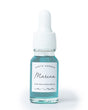 A small glass dropper bottle labeled Earth Harbors MARINA Biome Brightening Booster - Sample holds a blue liquid. With white text stating Biome Brightening Ampoule and a wave design, this product is designed to enhance skin radiance.